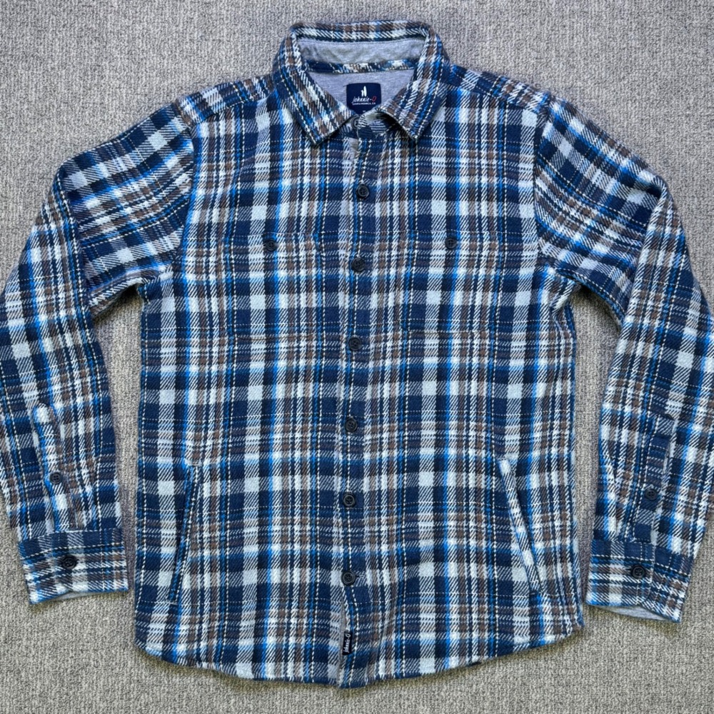 Johnnie-O Kids‎ Blue Plaid Cotton Flannel Shirt Jacket Shacket Size 14